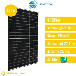 Panneau solaire LEAPTON 480W Cadre noir Bifacial N-type LP182*182-M60-NB 