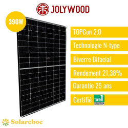 Panneau solaire JOLYWOOD 390W Cadre noir Bifacial BiverreN-Type JW-HD120N-390W 