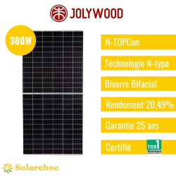 Panneau solaire JOLYWOOD 380W Cadre silver Bifacial Biverre NtypeJW-HD120N 380W 