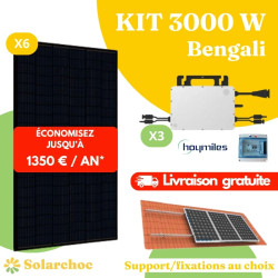 Kit solaire 3000W Autoconsommation 6 panneaux JOLYWOOD 500W + 3 micro-onduleurs HOYMILES HMS1000 2T Bengali