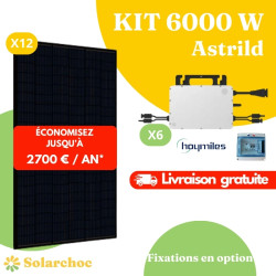 Kit solaire 6000W Autoconsommation 12 panneaux JOLYWOOD 500W + 6 micro-onduleurs HOYMILES HMS1000W 2T Astrild