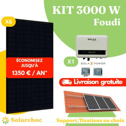 Kit solaire 3000W Autoconsommation 6 panneaux solaires JOLYWOOD 500W + 1 onduleur SOLAX X1 MINI 3.0 monophasé Foudi