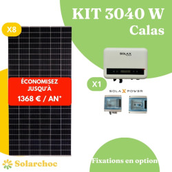 Kit solaire 3040W Autoconsommation 8 panneaux solaires JOLYWOOD 380W + 1 onduleur SOLAX X1 MINI 3.0 monophasé Calas