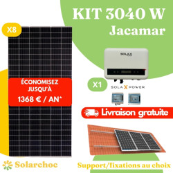 Kit solaire 3040W Autoconsommation 8 panneaux solaires JOLYWOOD 380W + 1 onduleur SOLAX X1 MINI 3.0 monophasé Jacamar