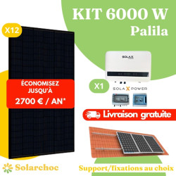 Kit solaire 6000W Autoconsommation 12 panneaux solaires JOLYWOOD 500W + 1 onduleur SOLAX X1 BOOST 6.0 monophasé Palila