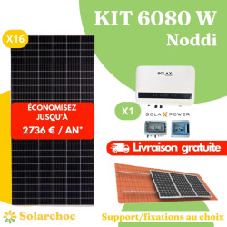 Kit solaire 6080W Autoconsommation 16 panneaux solaires JOLYWOOD 380W + 1 onduleur SOLAX X1 BOOST 6.0 monophasé Noddi