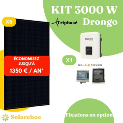 Kit solaire 3000W Autoconsommation 6 panneaux JOLYWOOD 500W + 1 onduleur SOLAX X3 MIC 3.0T Drongo