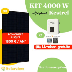 Kit solaire 4000W Autoconsommation 8 panneaux JOLYWOOD 500W + 1 onduleur SOLAX X3 MIC 4.0T Kestrel