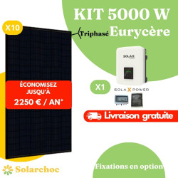 Kit solaire 5000W Autoconsommation 10 panneaux JOLYWOOD 500W + 1 onduleur SOLAX X3 MIC 5.0T Eurycère