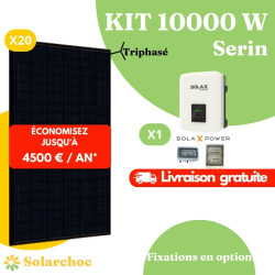 Kit solaire 10000W Autoconsommation 20 panneaux JOLYWOOD 500W + 1 onduleur SOLAX X3 MIC 10.0T Serin