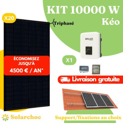 Kit solaire 10000W Autoconsommation 20 panneaux JOLYWOOD 500W + 1 onduleur SOLAX X3 MIC 10.0T Kéo