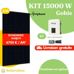 Kit solaire 15000W Autoconsommation 30 panneaux JOLYWOOD 500W + 1 onduleur SOLAX X3 MIC 15.0T Gobie