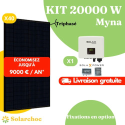 Kit solaire 20000W Autoconsommation 40 panneaux JOLYWOOD 500W + 1 onduleur SOLAX X3 PRO 20.0T Myna