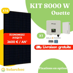 Kit solaire 8000W Autoconsommation 16 panneaux Jolywood 500W + 1 onduleur hybride SOLAX X1 7,5.0D Ouette