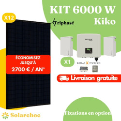 Kit solaire 6000W Autoconsommation 12 panneaux Jolywood 500W + 1 onduleur hybride SOLAX X3 6.0D Kiko