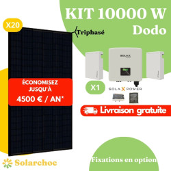 Kit solaire 10000W Autoconsommation 20 panneaux JOLYWOOD 500W + 1 onduleur hybride SOLAX X3 10.0D Dodo