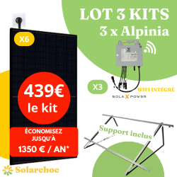 Lot 3 Kits solaires 3000W (3x1000W) Plug&Play 6 panneaux solaires JOLYWOOD 500W + 3 micro-onduleurs SOLAX 1000W