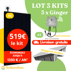 Lot 3 Kits solaires 3000W Plug&Play 6 panneaux solaires JOLYWOOD 500W + 3 micro-onduleurs SOLAX 1000W