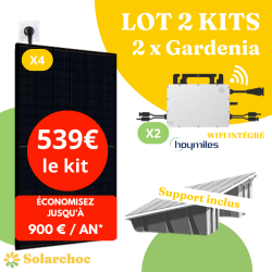 Lot 2 Kits solaires 2000W Plug&Play 4 panneaux JOLYWOOD 500W + 2 micro-onduleurs HOYMILES HMS1000W2Twifi intégré