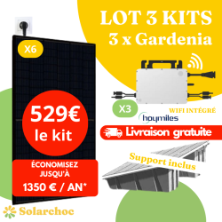 Lot 3 Kits solaires 3000W Plug&Play 6 panneaux JOLYWOOD 500W + 3 micro-onduleurs HOYMILES HMS1000W2T wifi intégré