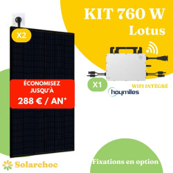 Kit solaire 760W Plug&Play Autoconsommation 2 panneaux JOLYWOOD 380W + 1 micro onduleur HOYMILES HMS800W 2T wifi intégré  Lotus