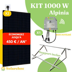 Kit solaire 1000W Plug&Play Autoconsommation 2 panneaux solaires JOLYWOOD 500W+1 micro-onduleur SOLAX 1000W Wifi intégré Alpinia