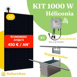 Kit solaire 1000W Plug&Play Autoconsommation 2 panneaux JOLYWOOD 500W + 1 micro onduleur SOLAX 1000W Wifi intégré X1 Héliconia