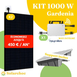 Kit solaire 1000W Plug&Play Autoconsommation 2 panneaux JOLYWOOD 500W + 1micro onduleur HOYMILES HMS1000W2Twifi intégré Gardenia