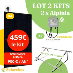 Lot 2 Kits solaires 2000W (2x1000W) Plug&Play 4 panneaux solaires JOLYWOOD 500W + 2 micro-onduleurs SOLAX 1000W