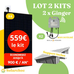 Lot 2 Kits solaires 2000W (2x1000W) Plug&Play 4 panneaux solaires JOLYWOOD 500W + 2 micro-onduleurs SOLAX 1000W