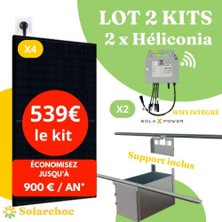 Lot 2 Kits solaires 2000W (2x1000W) Plug&Play 4 panneaux JOLYWOOD 500W + 2 micro onduleurs SOLAX 1000W Wifi intégré X1