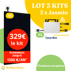 Lot 3 Kits solaires 3000W (3x1000W) Plug&Play 6 panneaux JOLYWOOD 500W + 3 micro onduleurs HOYMILES HMS1000W 2T Wifi intégré