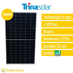 Panneau solaire PPE2 TRINA 500 W Cadre noir Biverre N-Type  TSM-500NEG18R.28 VERTEX S+