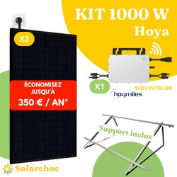 Kit solaire 1000W Plug&Play Autoconsommation 2 panneaux JOLYWOOD 500W + 1micro onduleur HOYMILES HMS1000W2Twifi intégré Hoya