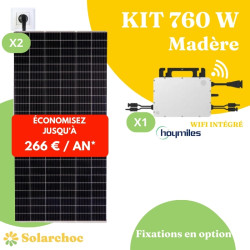 Kit solaire 760W Plug&Play Autoconsommation 2 panneaux 380W +1 micro onduleur HOYMILES HMS800W 2T wifi intégré Madere