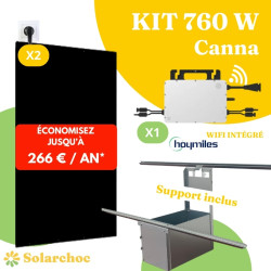 Kit solaire 760W Plug&Play Autoconsommation 2 panneaux JOLYWOOD 380W + 1 micro onduleur HOYMILES HMS800W 2T wifi intégré Canna