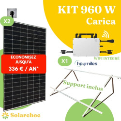 Kit solaire 960W Plug&Play Autoconsommation 2 panneaux LEAPTON 480W + 1 micro onduleur HOYMILES HMS1000W2T Wifi intégré Carica