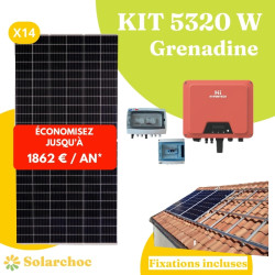 Kit solaire 5320W Autoconsommation 14 panneaux solaires JOLYWOOD 380W + 1 onduleur HYPONTECH HPS5000D monophasé Grenadine