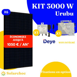 Kit solaire 3000W Autoconsommation 6 panneaux JOLYWOOD 500W + 2 micro-onduleur DEYE SUN Urubu