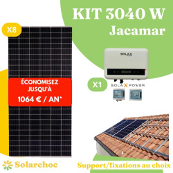 Kit solaire 3040W Autoconsommation 8 panneaux solaires JOLYWOOD 380W + 1 onduleur SOLAX X1 MINI 3.0 monophasé Jacamar