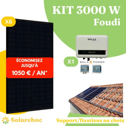 Kit solaire 3000W Autoconsommation 6 panneaux solaires JOLYWOOD 500W + 1 onduleur SOLAX X1 MINI 3.0 monophasé Foudi