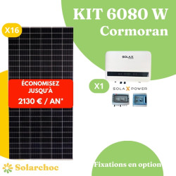 Kit solaire 6080W Autoconsommation 16 panneaux solaires JOLYWOOD 380W + 1 onduleur SOLAX X1 BOOST 6.0 monophasé Cormoran