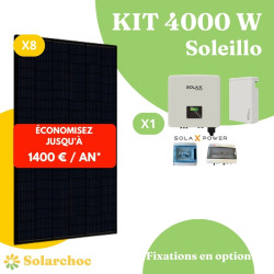 Kit solaire 4000W Autoconsommation 8 panneaux JOLYWOOD 500W + 1 onduleur Hybride SOLAX X1 5000W G4 Soleillo