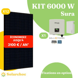 Kit solaire 6000W Autoconsommation 12 panneaux JOLYWOOD 500W + 1 onduleur hybride SOLAX X1 6.0D Sura