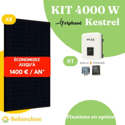 Kit solaire 4000W Autoconsommation 8 panneaux JOLYWOOD 500W + 1 onduleur SOLAX X3 MIC 4.0T Kestrel