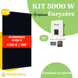 Kit solaire 5000W Autoconsommation 10 panneaux JOLYWOOD 500W + 1 onduleur SOLAX X3 MIC 5.0T Eurycère