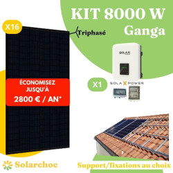 Kit solaire 8000W Autoconsommation 16 panneaux JOLYWOOD 500W + 1 onduleur SOLAX X3 MIC 8.0T Ganga