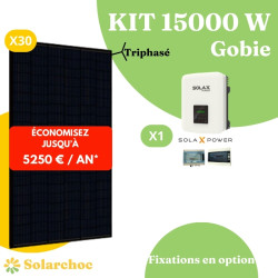 Kit solaire 15000W Autoconsommation 30 panneaux JOLYWOOD 500W + 1 onduleur SOLAX X3 MIC 15.0T Gobie