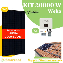 Kit solaire 20000W Autoconsommation 40 panneaux JOLYWOOD 500W + 1 onduleur SOLAX X3 PRO 20.0T Weka