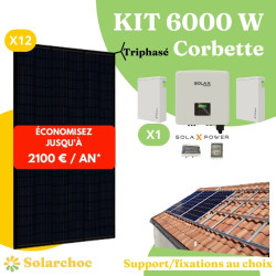 Kit solaire 6000W Autoconsommation 12 panneaux DMEGC 500W + 1 onduleur hybride SOLAX X3 6.0D Corbette